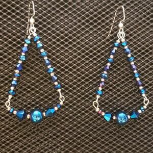 Metallic blue faceted beaded earrings
